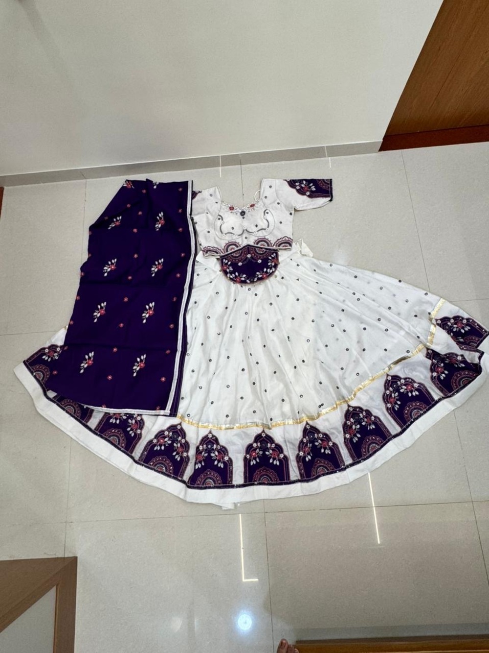 Traditional White and Purple Ethnic chaniyacholi, ghaghracholi